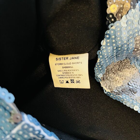 Sister Jane Sequin Storm Cloud Shorts Elastic Waist Pockets Sz‎ Small NEW - Picture 6 of 7